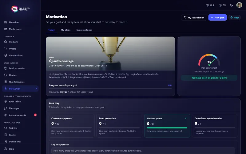 Screenshot from the platform: Motivation coach