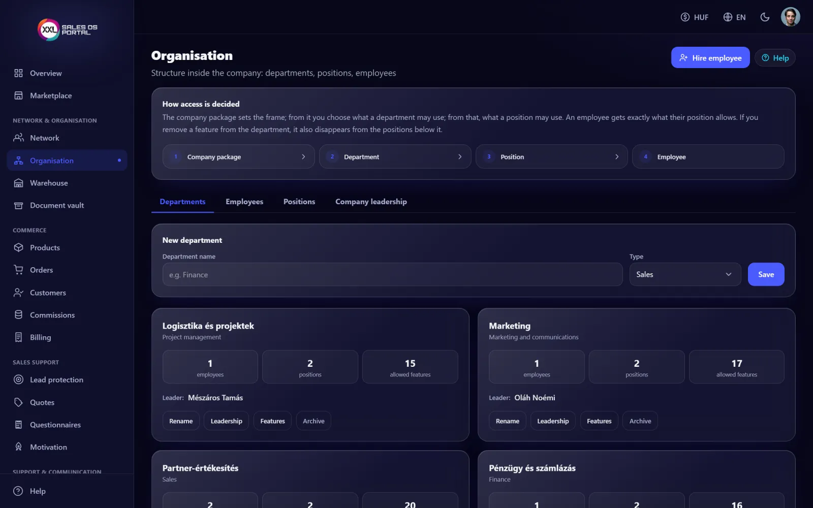 Screenshot from the platform: Internal staff member