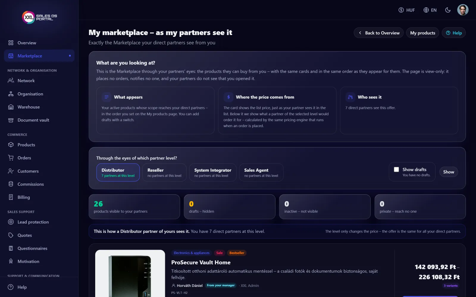 Screenshot from the platform: See your marketplace through your partners’ eyes.