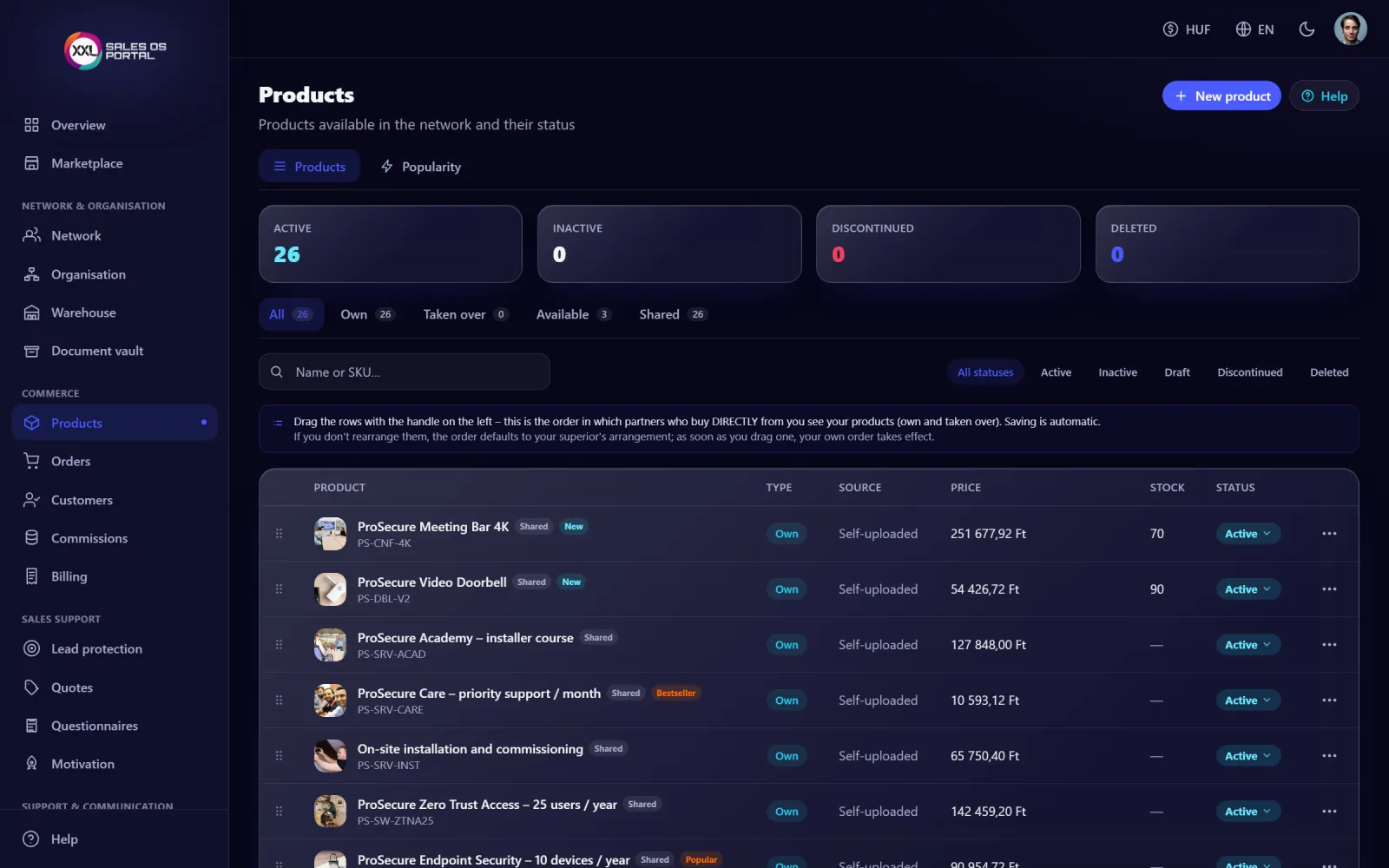 Screenshot from the platform: Pricing, currency and VAT