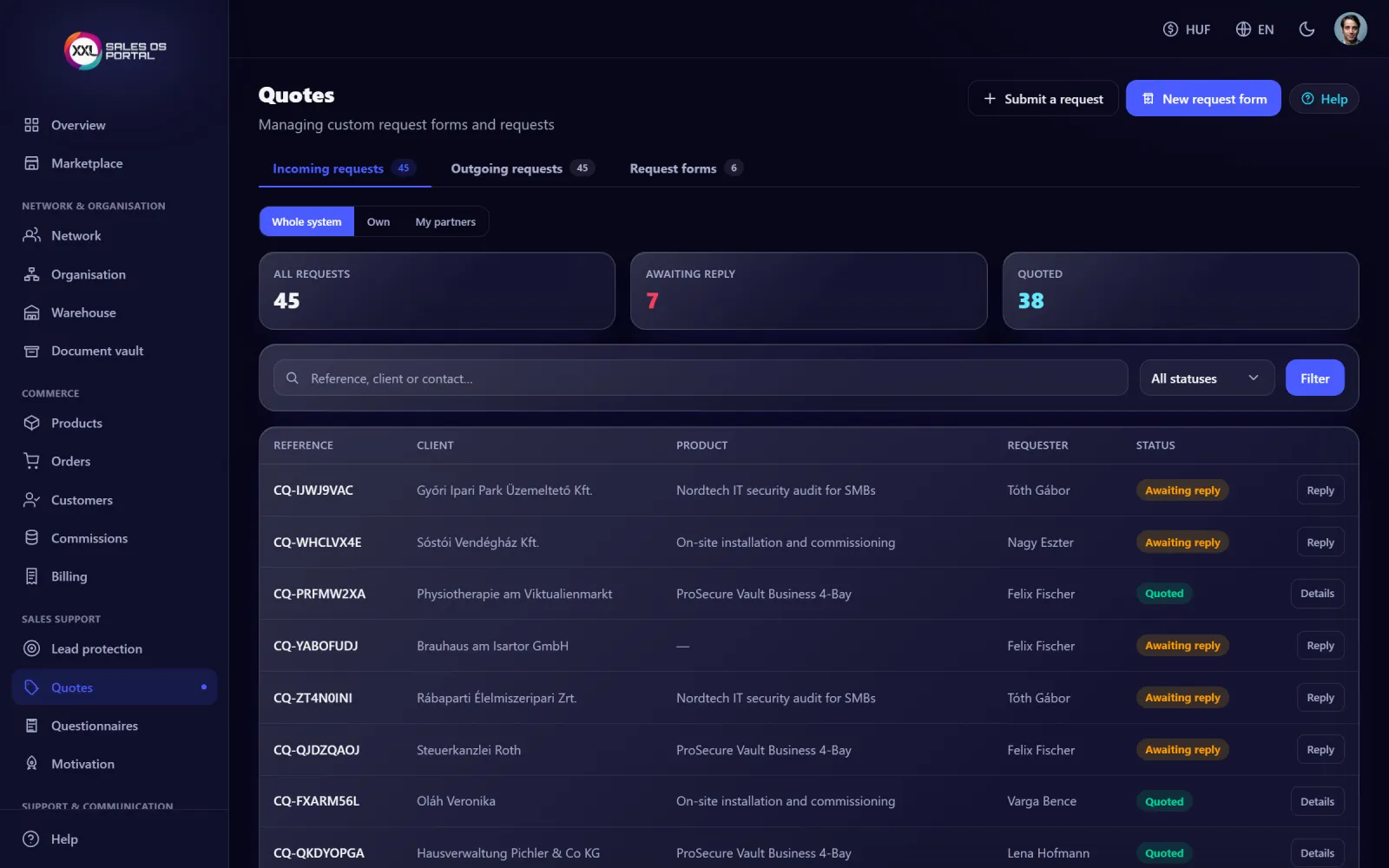 Screenshot from the platform: System integrator
